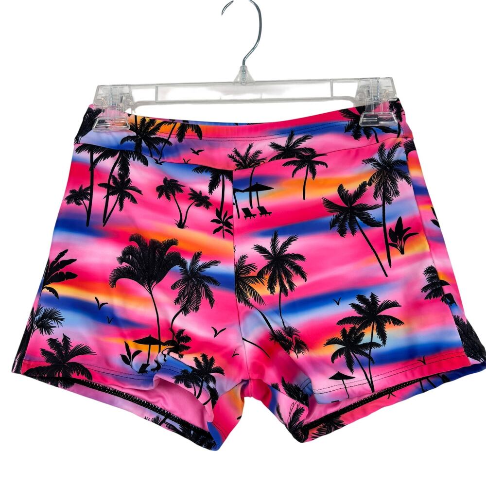 Holipick Swim Shorts Womens Size S Pink Tropical Palm Print Swimsuit Bottom Only